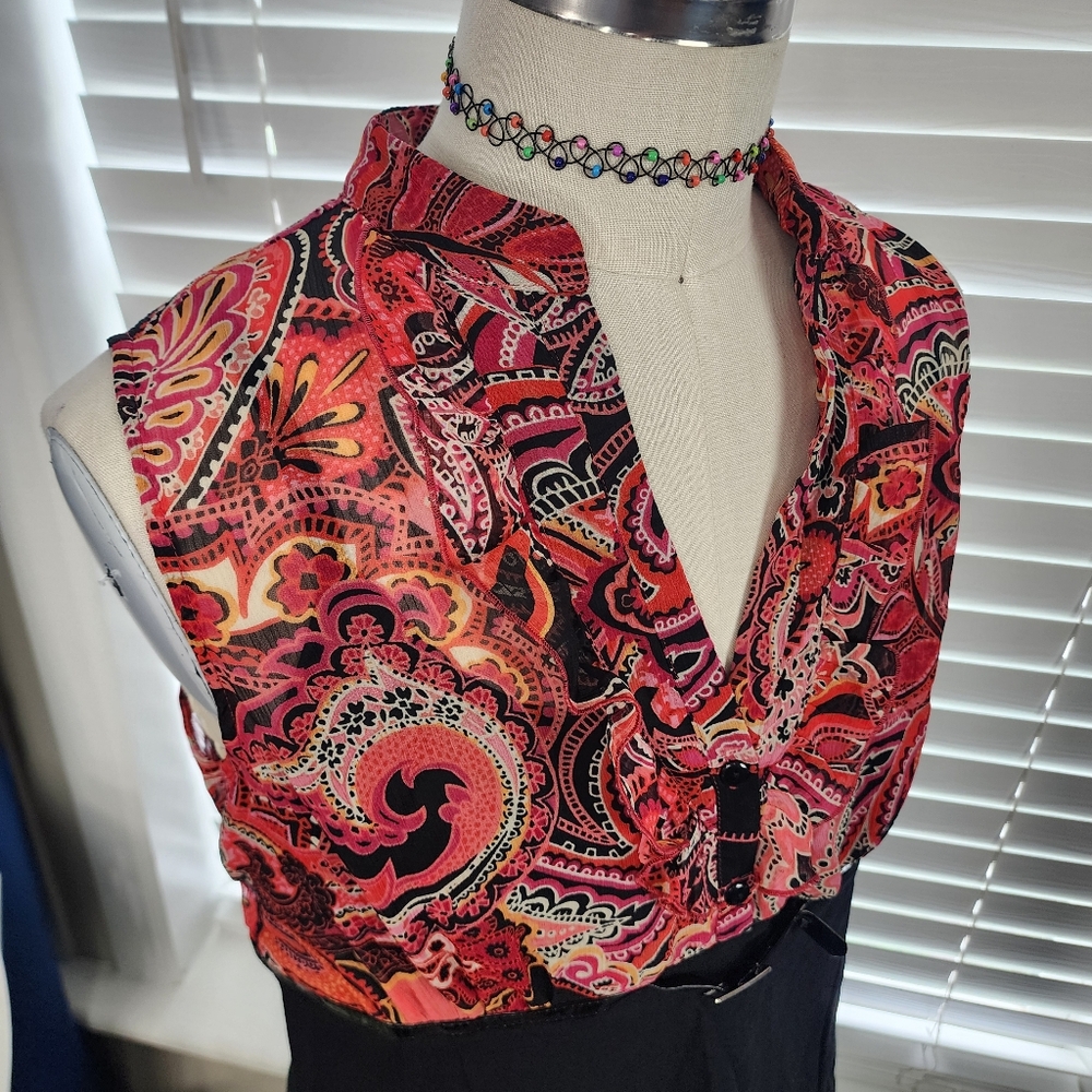 Studio 1940 Sleeveless Black Paisley Shirt Sz Large Business Casual - Picture 8 of 13